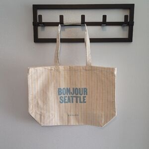 Sézane Cream and Yellow Striped Canvas Tote with Blue Print